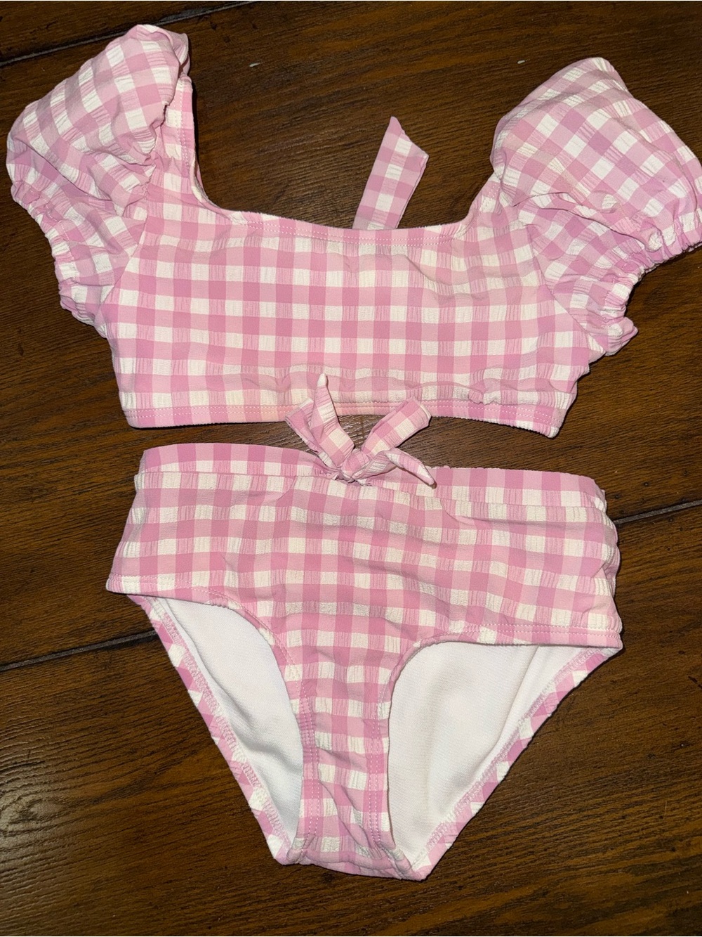 Gianni Bini Pink and White Gingham Kids Bikini